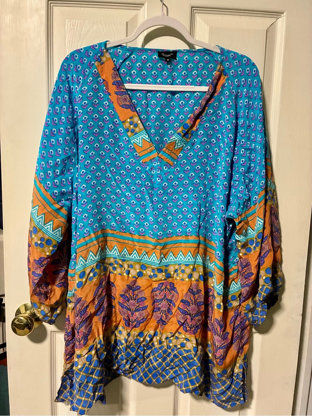 Tolani Teal Tunic with Mustard & Purple Border